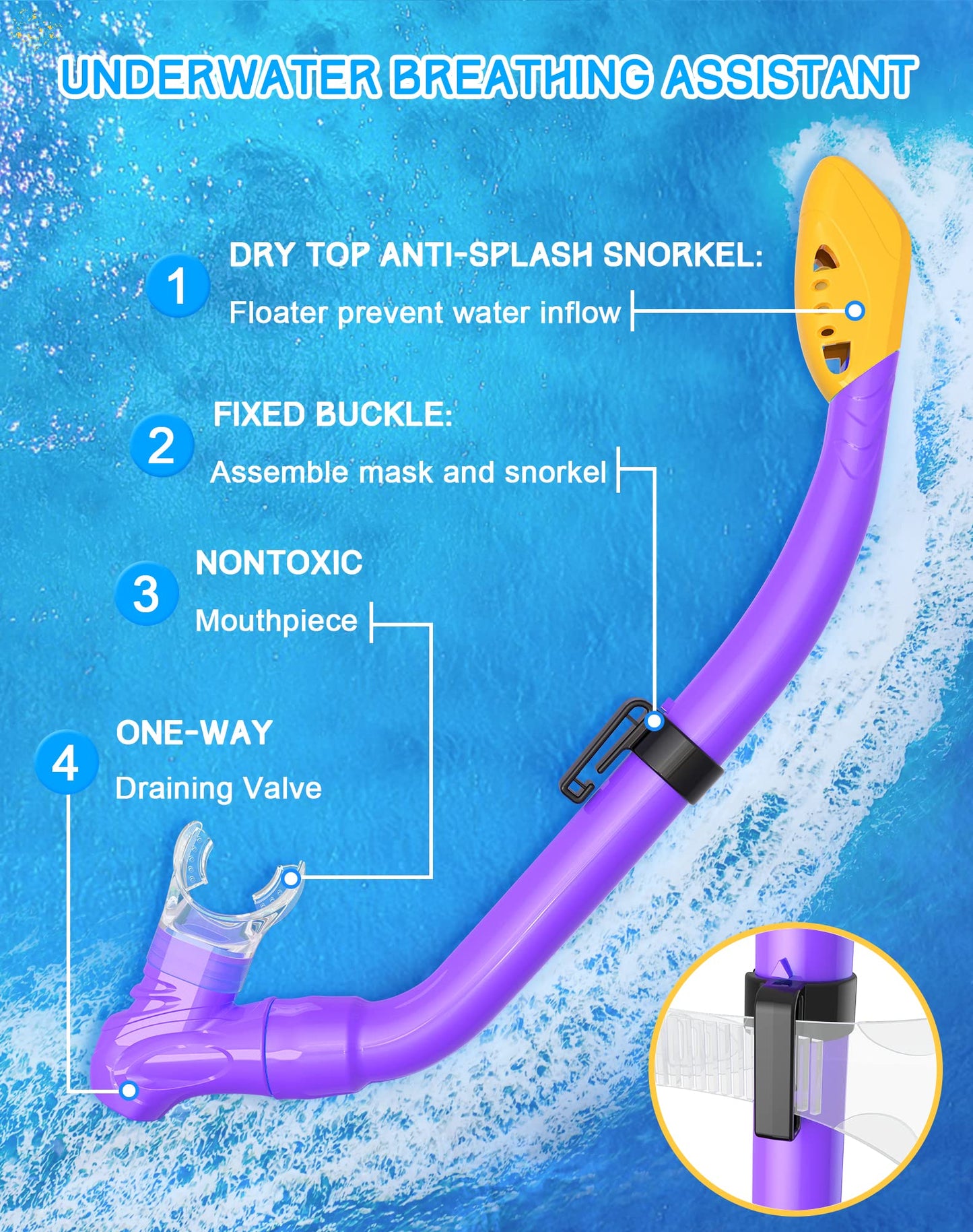 Gintenco Kids Snorkel Set, Diving Mask for Children as Unisex Kids Swimming Goggles, Anti-Fog Diving Mask and Dry Top Snorkel Combo Set for Junior and Youth