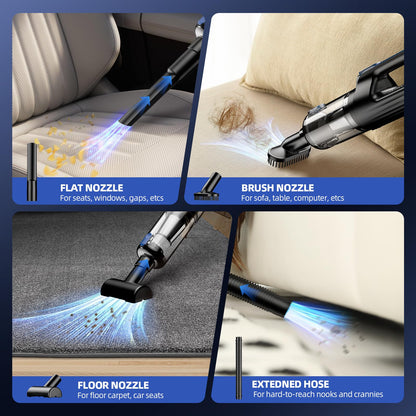 MONOZEL Car Vacuum Portable Cordless, 18000Pa 2 in 1 Vacuum Cleaner&Air Duster, 130W Brushless Motor Handheld Vacuum Cordless with 7800mAh Battery, LED Light, Multi-Nozzles for Car, Home, Office, Pet