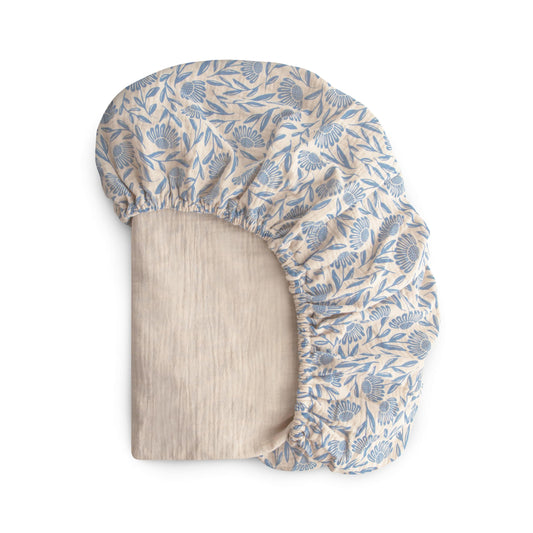 mushie Extra Soft Muslin Fitted Crib Sheet | 192 Thread Count | 28"x 52" (Blue Flowers)