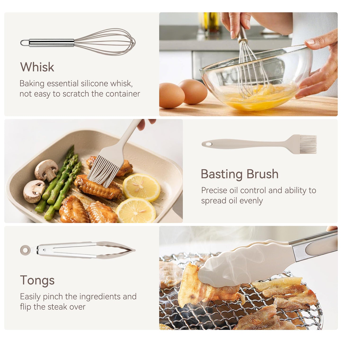 NCUE Kitchen Utensils Set, 28 Pcs Silicone Cooking Utensils Set with Holder, Spatula Set, Silicone Whisk, Scissors, Measuring Cups and Spoons Set with Stainless Steel Handle Kitchen Gadgets (Khaki)