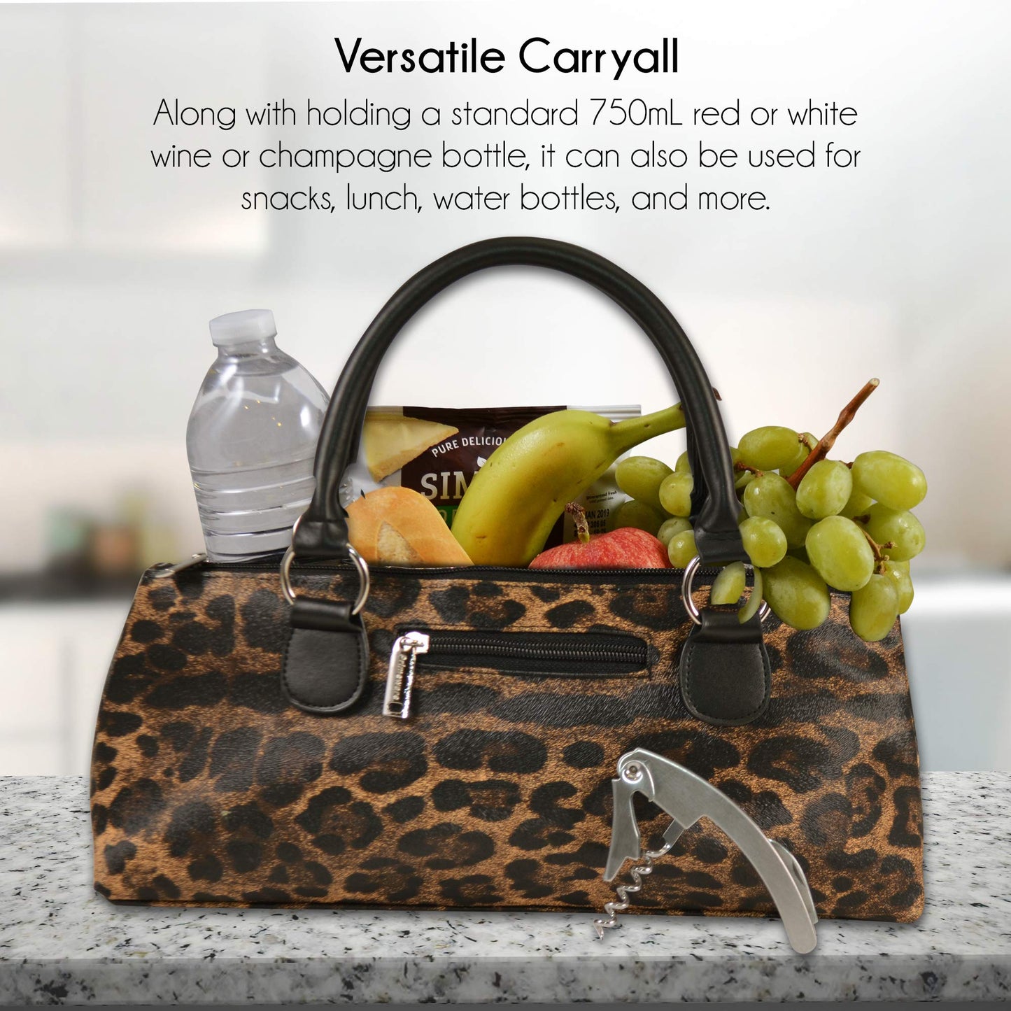 Primeware Wine Clutch Bag (Thermal Insulated) Trendy Women’s Carry Tote | Holds Red & White 750mL Bottles | Trendy Fashion | Incl. Portable Waiter-Style Corkscrew (Cougar)