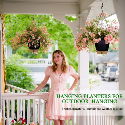Hanging Planter Self Watering 8 Inch, 2 Pack Hanging Baskets for Plants, Hanging Flower Pots with Drainage Hole & 2 Kinds of Plant Hangers for Garden Home Decor (Black, 8 inch)