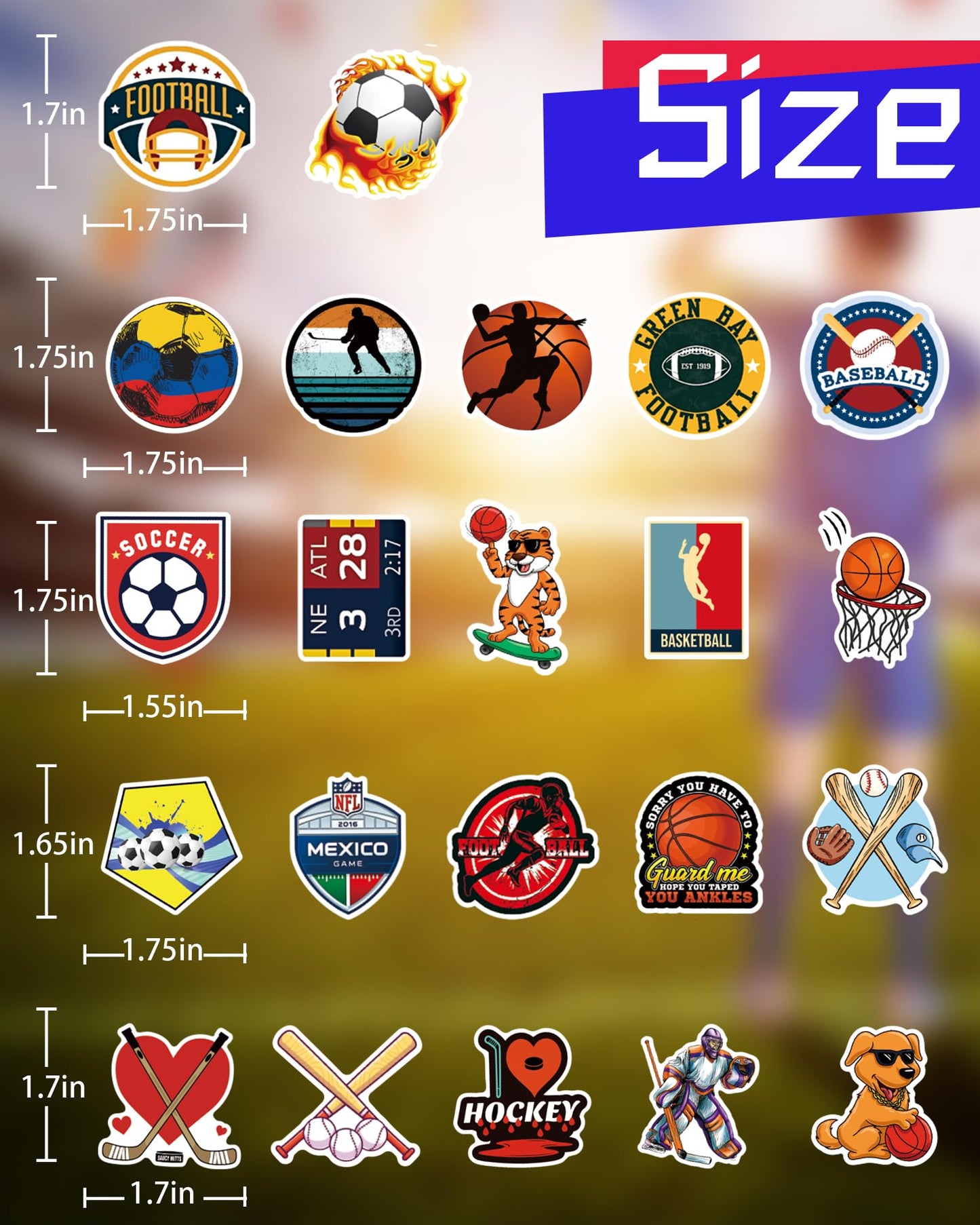 pcnearty 300 Pcs Sport Stickers for Kids, Sport Water Bottle Stickers, Vinyl Waterproof Laptop Sticker for Water Bottle, Bulk Sticker Packs for Boys Kids Classroom Prizes for Elementary Students