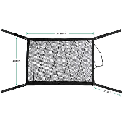 Kaskawise Car Ceiling Cargo Net Pocket,31"x21" Adjustable Double-Layer Mesh SUV Roof Organizer Long Trip Ceiling Storage Net,Car Camping Cargo Net for SUV,Van Life Accessories