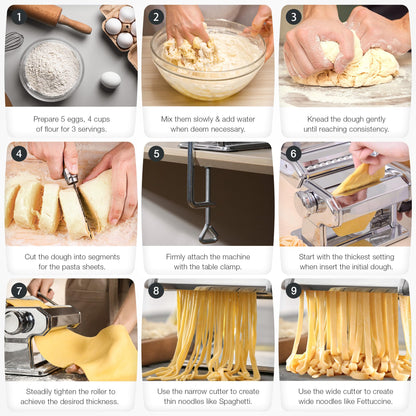 ISILER Pasta Maker, 9 Adjustable Thickness Settings 2-in-1 Pasta Machine with Rollers and Cutter, Noodle Maker for Pasta, Dumpling Skin, Spaghetti, Fettuccini, Lasagna