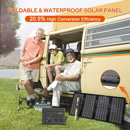 Powkey Solar Generator with Panel,200W Portable Power Station with Solar Panel 40W, 110V Pure Sine Wave DC/USB/AC Outlet Electric Generator Battery Backup for Outdoor Camping Emergency Home