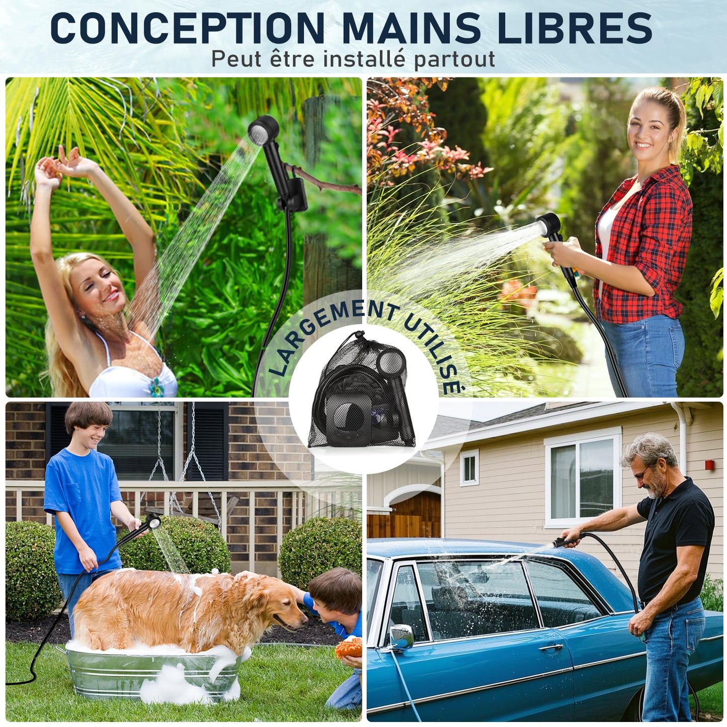 Portable Shower for Camping, [Upgraded] Spopal 8000mAh Rechargeable Camping Shower with 5 Adjustable Speeds, 4 Spray Modes, LED Display, IPX8 Waterproof Outdoor Shower Kit for Hiking, Travel, Car, Pet