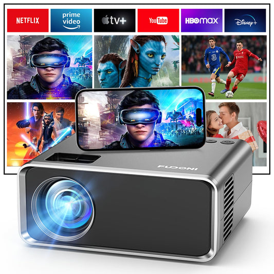 FUDONI Projector with WiFi and Bluetooth 4K Supported, Upgraded Outdoor Movie Projectors Native 1080P FHD, Video Proyector for Home Theater, Compatible w/HDMI/USB/iOS/Android/Windows/TV Stick