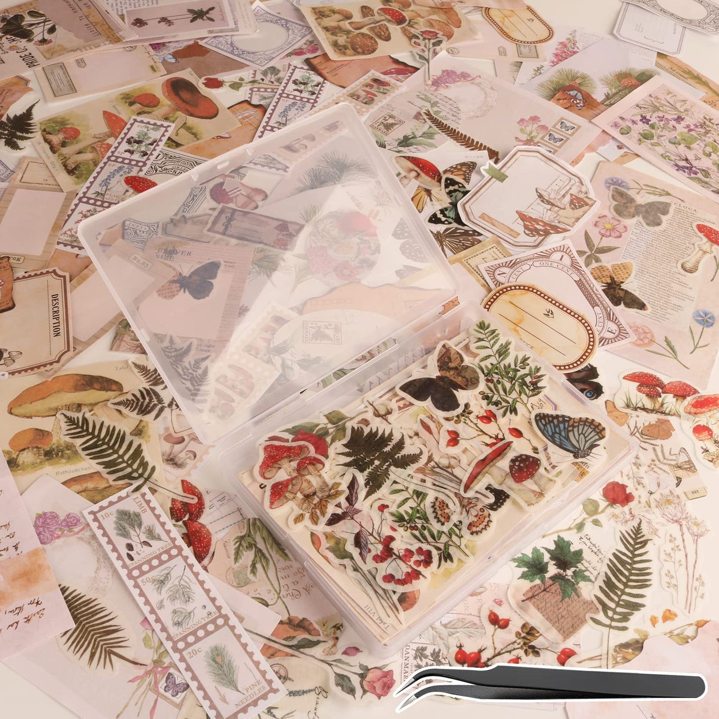 200Pcs Vintage Scrapbook Stickers, Aesthetic Junk Journal Stamping Supplies Kit, Scrapbooking Ephemera Washi Paper for Bullet Journaling Planners Diary Collage