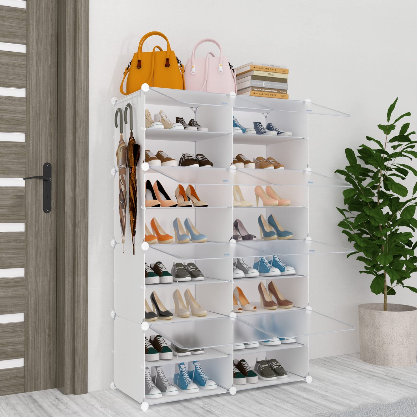 HOMICKER Shoe Storage,32 Pairs Shoe Rack Organizer for Closet Shoe Cabinet with Door Shoe Shelves for Closet,Entryway,Hallway,Bedroom