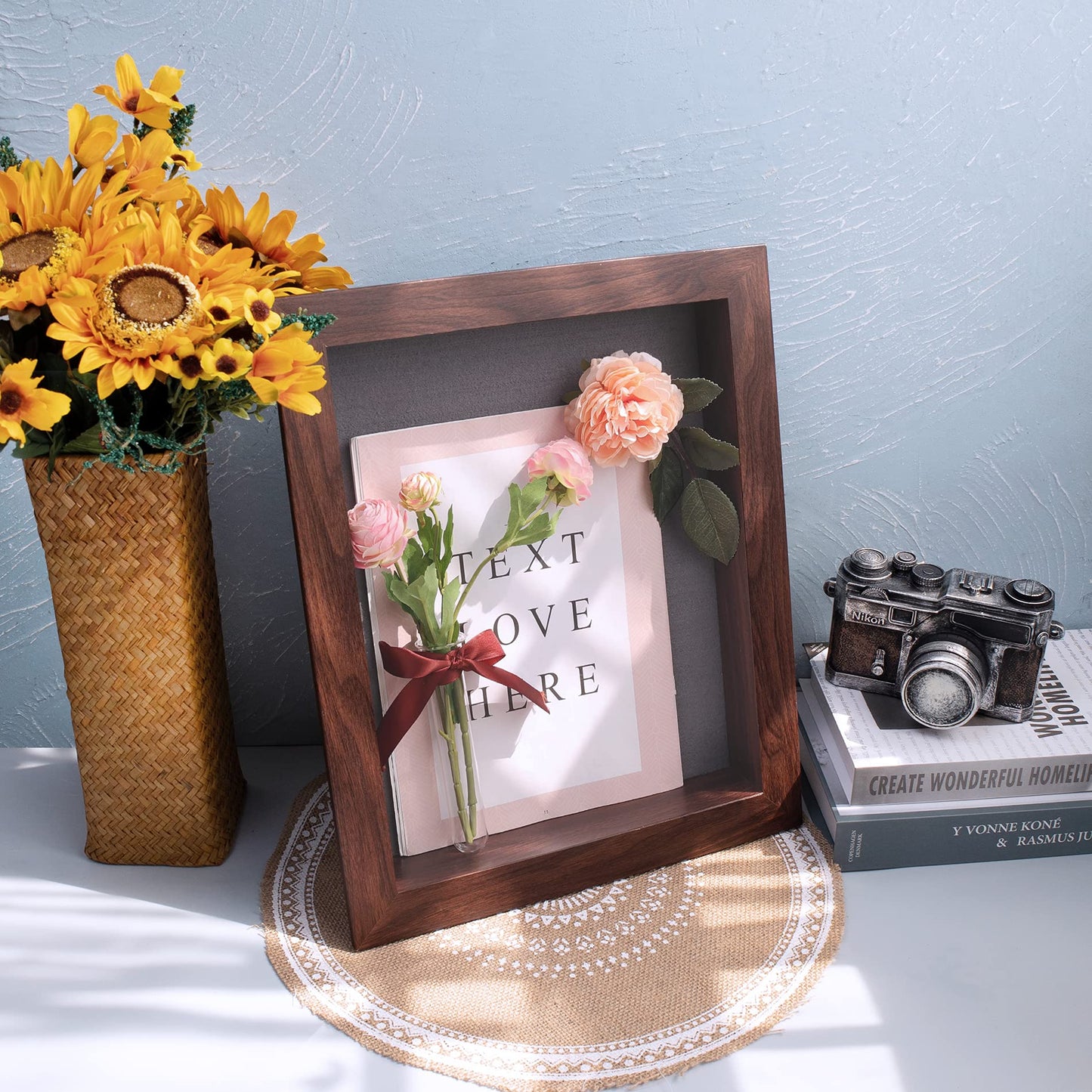 Frametory, 11x14 Shadow Box Frame - Front Opening - 2 Inch Depth Display for Wall and Tabletop - Memory Box With 6 Pins Included (Walnut)