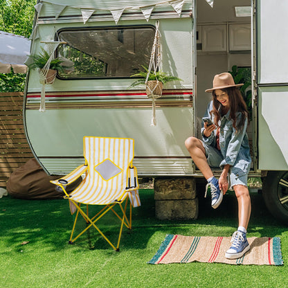 Nazhura 2 Pack Folding Camping Chair with Cooler Pouch, Mesh Backrest and Cup Holder Pocket (Yellow, 2 Pack)