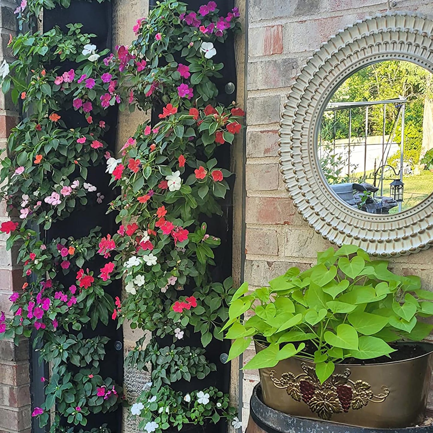 MEIWO 7 Pocket Hanging Planter for Outdoor Plants, 1 Pack Vertical Wall Planter, Balcony Planter, Railing Planter, Garden Balcony Decor