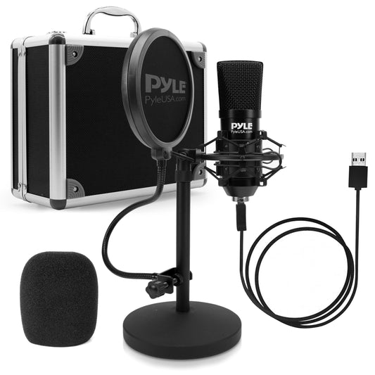Pyle USB Microphone Podcast Recording Kit - Audio Cardioid Condenser Mic w/Desktop Stand and Pop Filter - for Gaming PS4, Streaming, Podcasting, Studio, YouTube, Works w/Windows Mac PC PDMIKT120