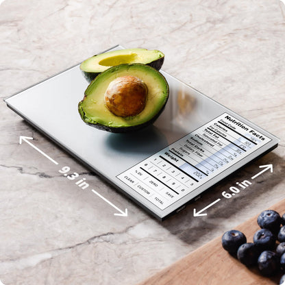 Greater Goods Nutrition Scale (Non‑Connected) – Food Grade Glass, 2,000 Food Codes Preloaded, Compact (9.33"x6.02"x0.91") for Portion Control & Meal Prep