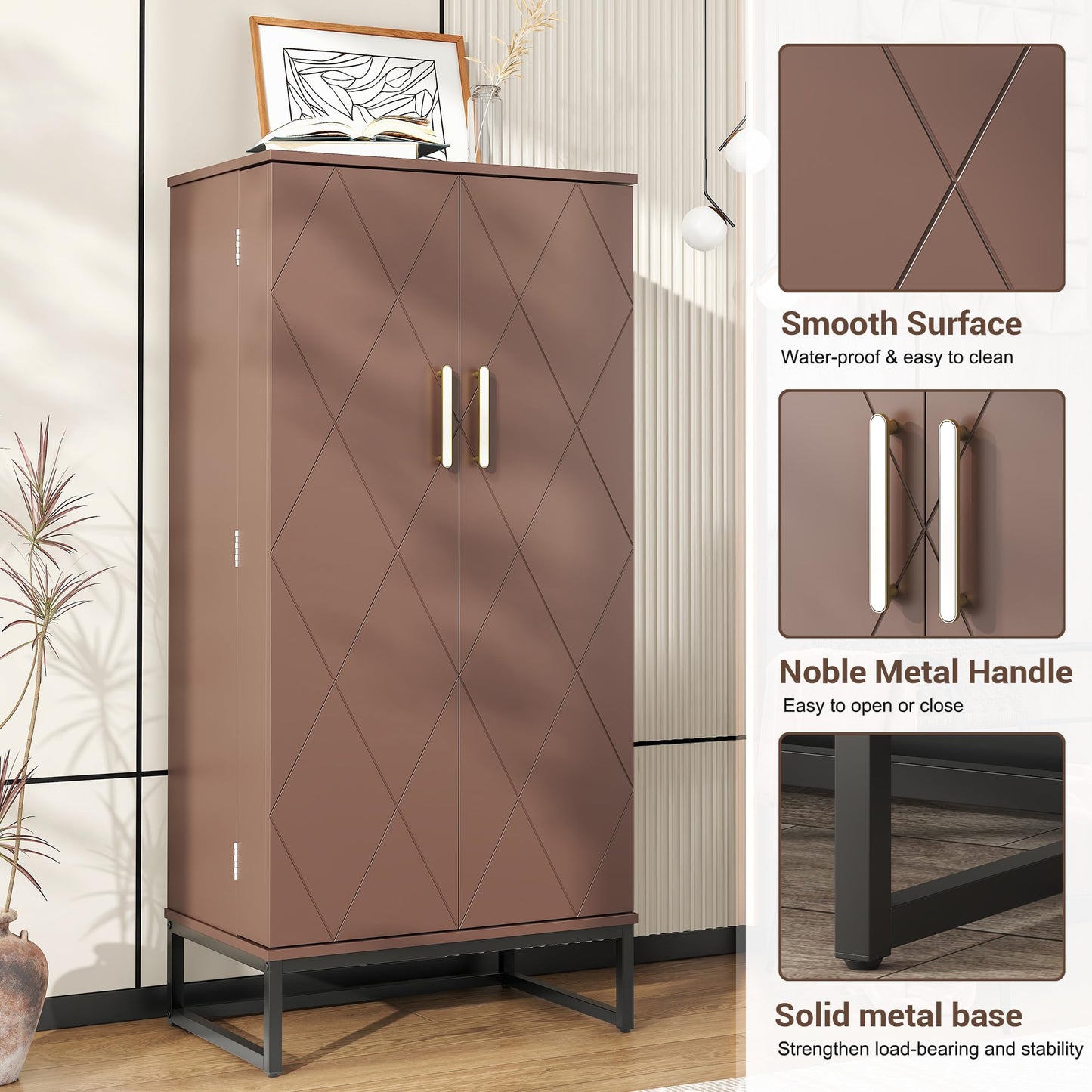 kepptory 51” Pantry Cabinets, Freestanding Kitchen Pantry Storage Cabinet with Adjustable Shelves, Buffet Cupboards Storage Cabinet for Home Office Use (Brown)