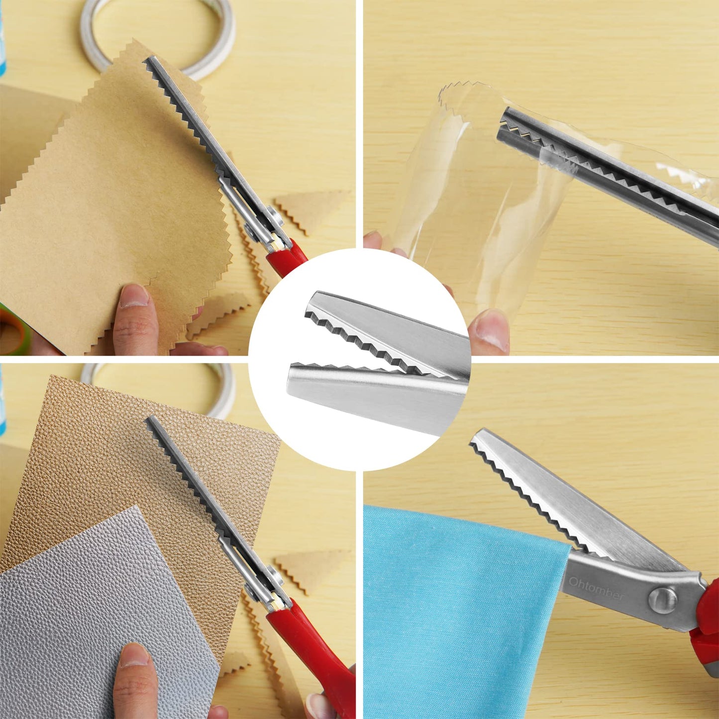 Ohtomber Pinking Shears Craft Scissors - 9" Stainless Steel Fabric Craft Scrapbook Pinking Shears Scissors for Fabric Cutting, Decorative Zig Zag Sewing Cutter with Comfort Grips