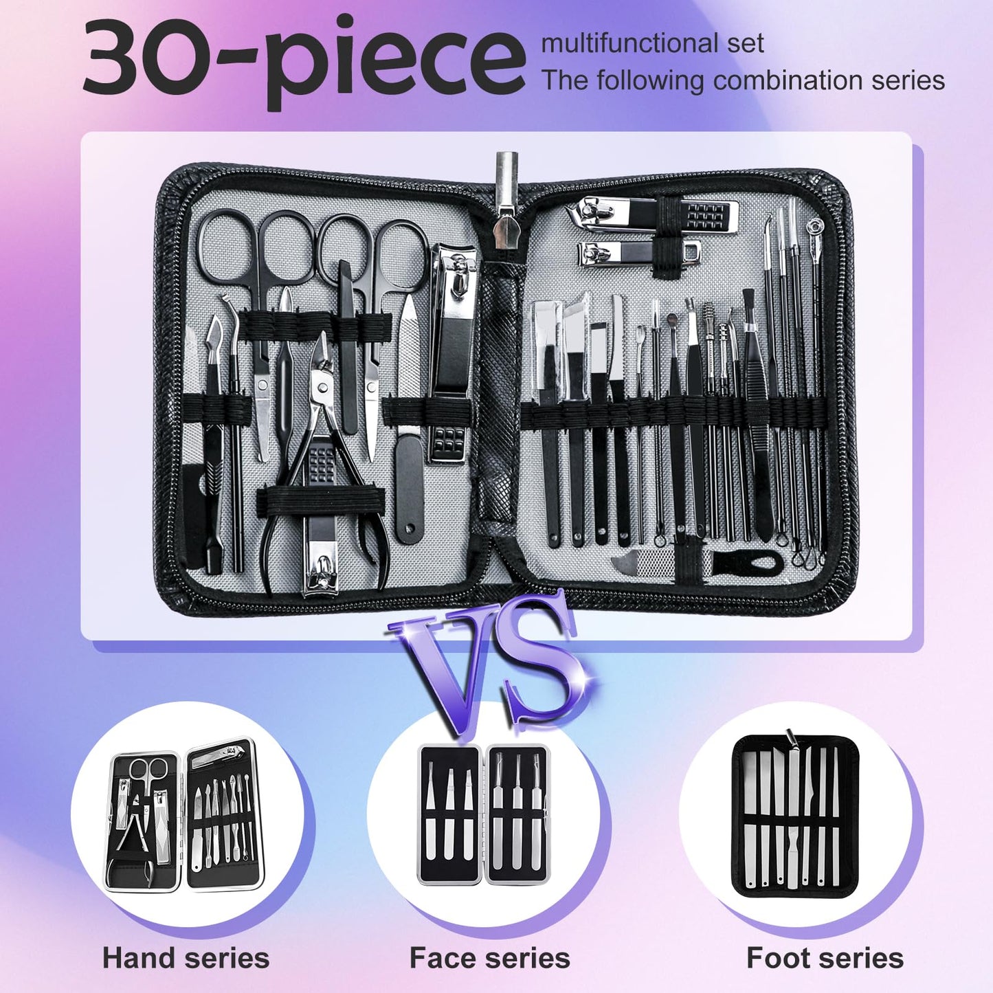 Manicure kit Personal Care Mens Grooming Kit, 30 in 1 Professional Nails Kit Pedicure Kit, Nail Clippers for Men and Beauty Tool Portable Set, with Luxurious Travel Case (Black)