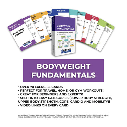 (65+ Cards) Bodyweight Exercise Flashcards by Pain-Free Fitness, 3x5 in, Workout Flashcards for Home Workouts, Tear-Resistant with Video QR Codes