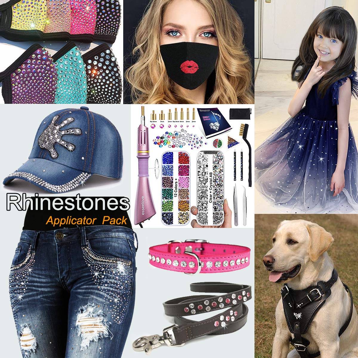 esseelove Hotfix Applicator Tool, DIY Hot Fix Rhinestone Setter, Hot Fixed Kit, 5679 Pcs, AB, Clear, 34/30/20/16/10SS, 12 Colors, Bigger Rhinestones, Gem Picker, Bedazzler Kit with Rhinestones