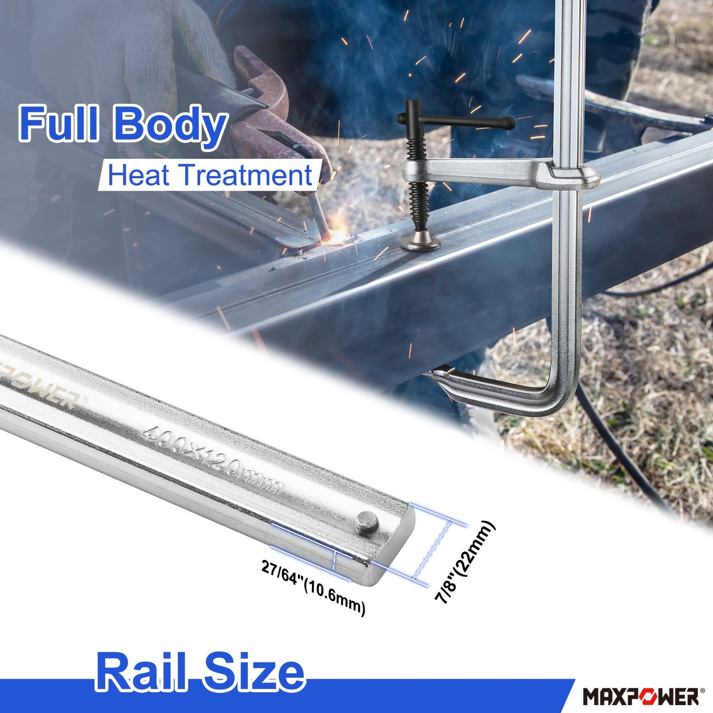 MAXPOWER F Clamp 16 inch, Heavy Duty Welding Clamps Set, Max Open 16-inch, Throat depth 4-3/4 inch, Pack of 2