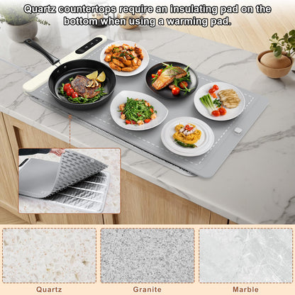 FYY Food Warming Mat - Electric Warming Tray with 6 Temperature Settings and 6 Hours Timer, Full Surface Graphene Heating Food Warmer, Premium Rollable Heating Tray for Gatherings, Parties, Grey