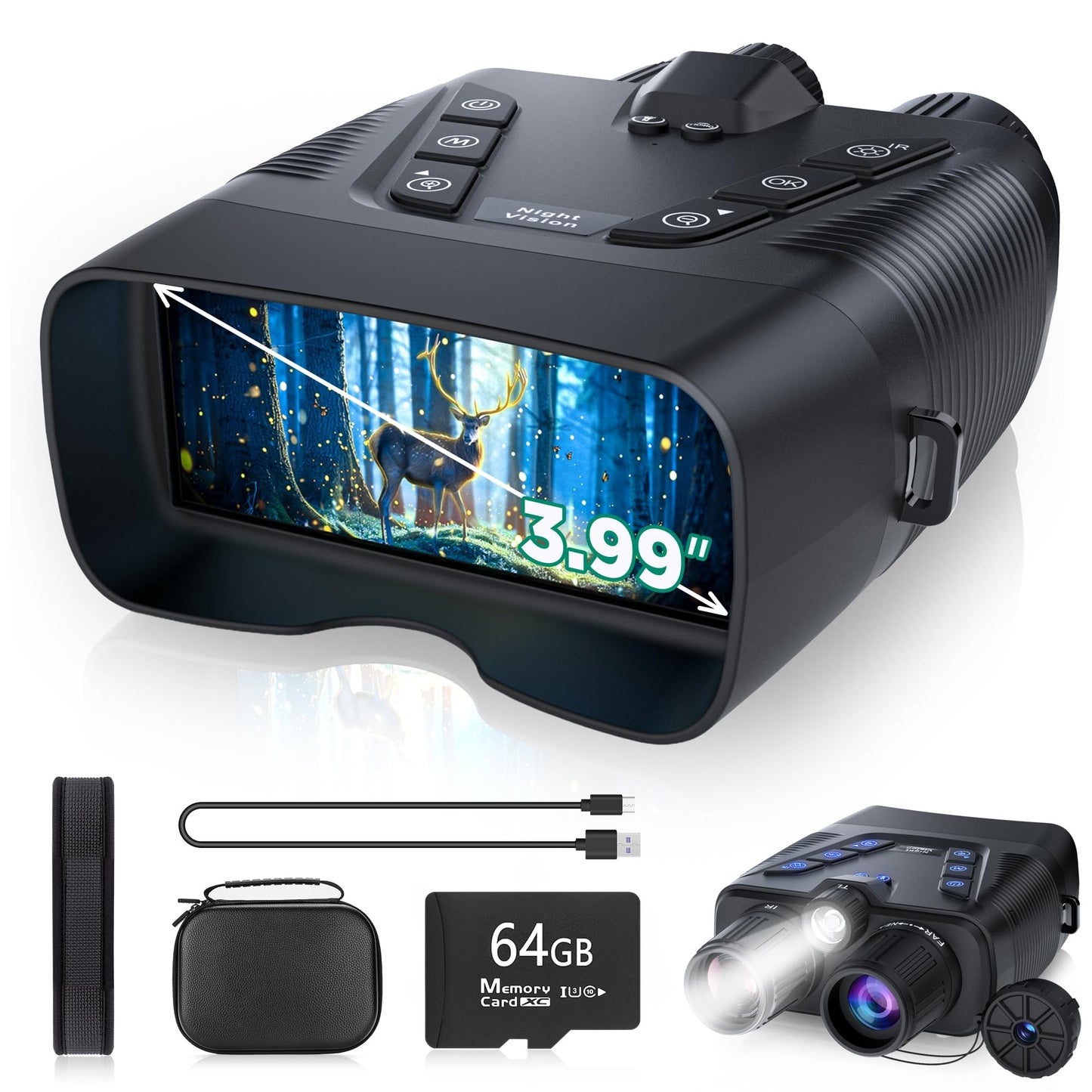 Night Vision Goggles, 58MP Full-Color 4K Night Vision Binoculars with 10000mAh Fast Charging Battery, 64GB Card, 3.99" Screen and 1968FT Viewing Range for Camping Hunting & Security(Black)
