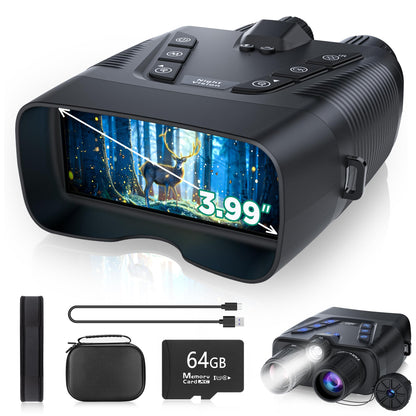 Night Vision Goggles, 58MP Full-Color 4K Night Vision Binoculars with 10000mAh Fast Charging Battery, 64GB Card, 3.99" Screen and 1968FT Viewing Range for Camping Hunting & Security(Black)
