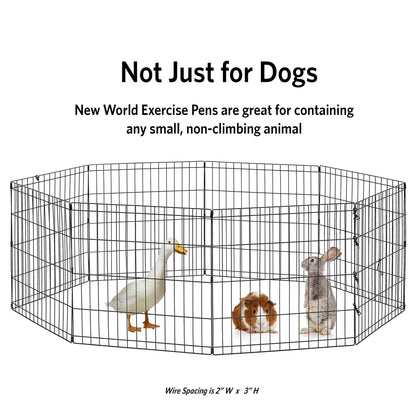 New World Folding Metal Puppy/Dog Exercise Pen, Indoor/Outdoor Playpen with No Door, Provides 16 Sq Feet of Play Space, 24-Inches Tall, Black E-Coated
