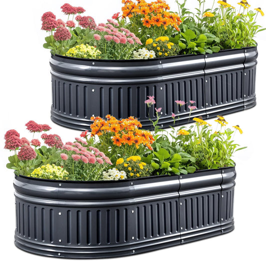 KING BIRD Raised Garden Bed Kit 2025 Upgraded Modular DIY Galvanized Planter Garden Box Outdoor for Gardening, Vegetables, Flowers, Elegant Roman Column Design, 47x24x24 in, Dark Grey