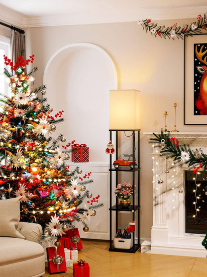 addlon Floor Lamps with Shelves, 4-Tier Modern Shelf Floor Lamp with 3CCT LED Bulb, Display Floor Lamp for Living Room, Bedroom and Office - Black