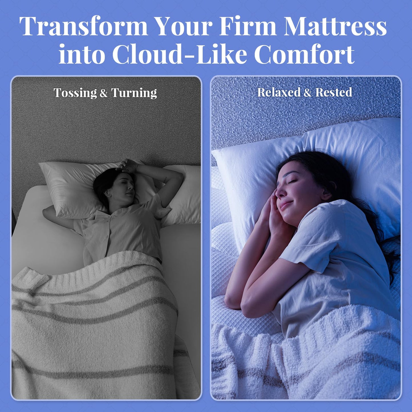 OhGeni Cooling 4 inch Dual Layer Queen Mattress Topper, 2 inch Gel Memory Foam, 2 inch Down Alternative Pillow Top Pad, Mattresses Cover for Bed, Medium Support, Fits 6”-19” Deep Pocket