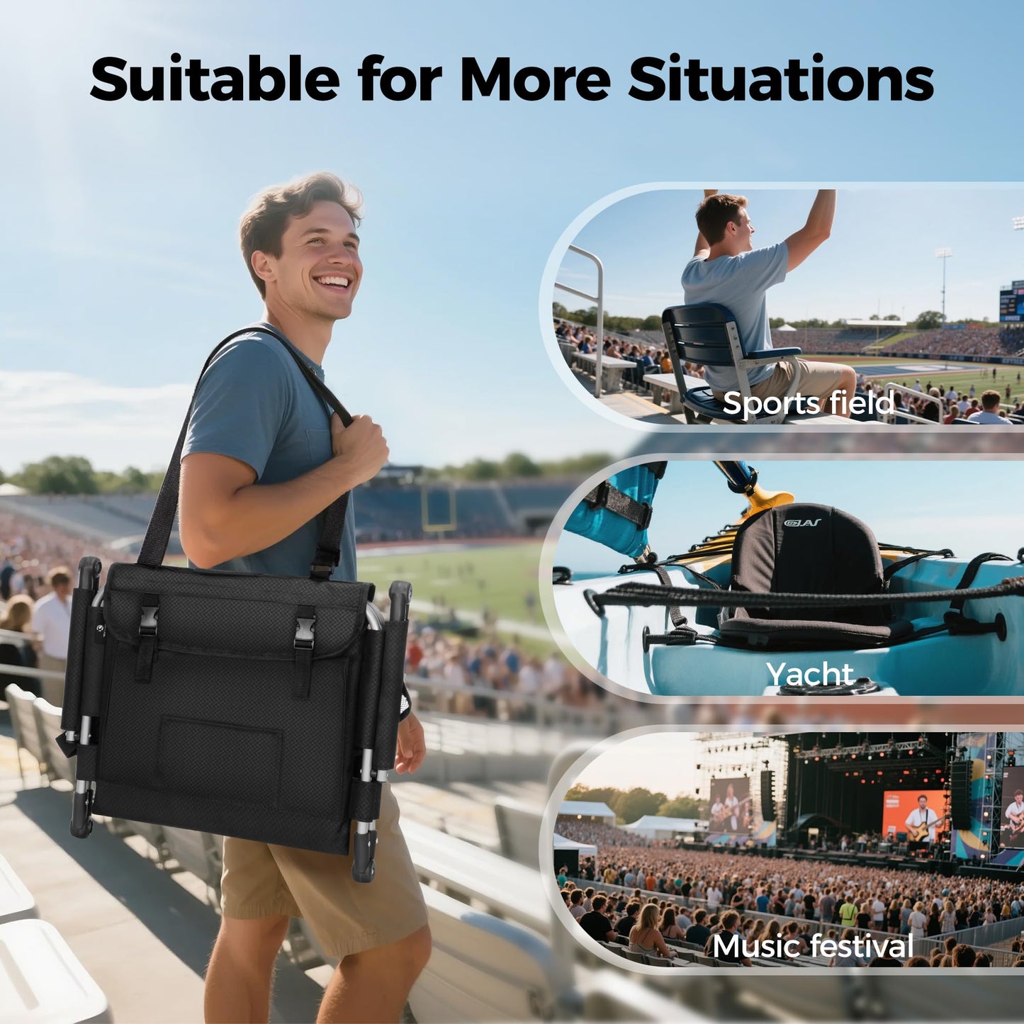 ALPHA CAMP 2 Packs Stadium Seat Chair for Bleachers with Back & Arm Rest, Black Grey