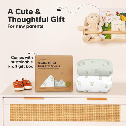 2-Pack Mini Crib Sheets Fitted - 38x26 Pack N Play Sheets for Pack and Play Mattress, Organic Cotton, Soft & Breathable Playard Bedding, Neutral Mini Toddler Bed Cover for Boys, Girls (Elly)