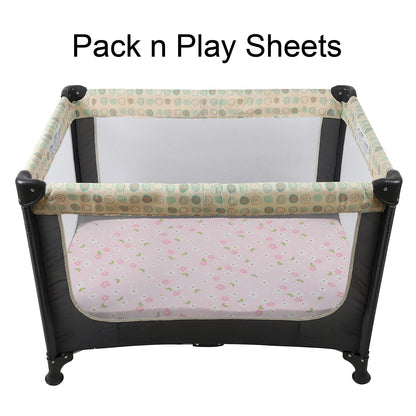 Onacosht Pack n Play Playard Fitted Sheets 2 Pack Set for Baby Girl Soft Stretchy Jersey Knit Portable Mini Crib Mattress Cover, Pink Floral
