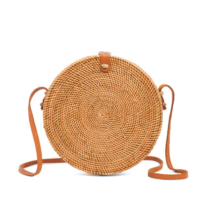 Novum Crafts Round Rattan Bag for Women - Handmade Ata Wicker Woven Purse - Circle, Square, Oval Brown Straw Boho Bags