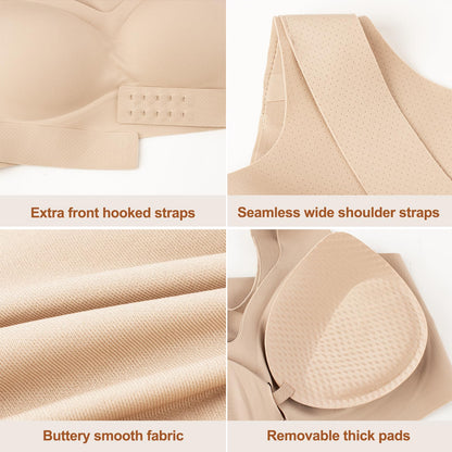 Posture Bra for Women Wireless Push Up Bralette Full Coverage Back Support Brasieres, Beige, L