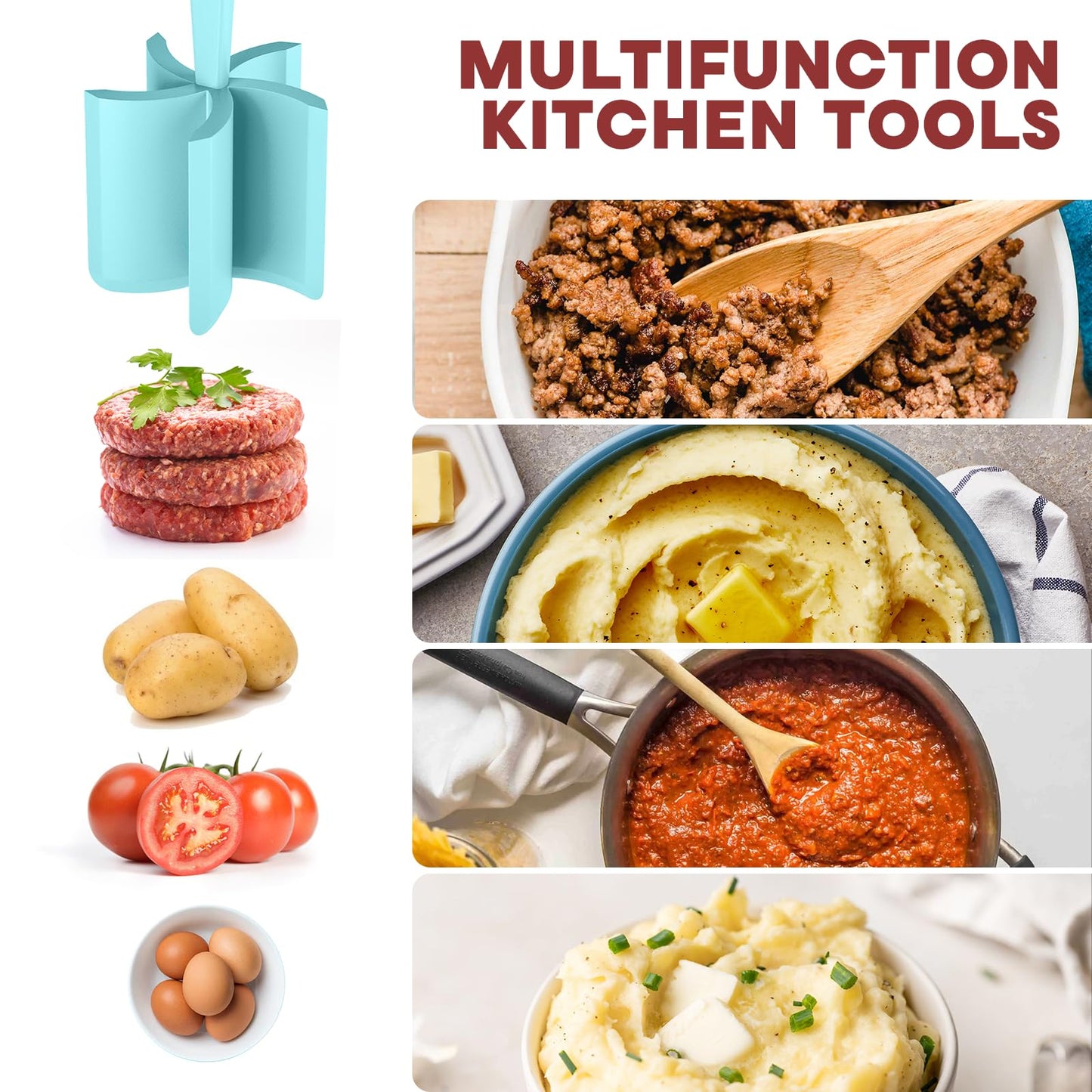 Meat Chopper, Upgrade Hamburger Smasher, Premium Heat Resistant Meat Masher for Ground Beef, Ground Turkey and More, Non Stick Mix Grinder-Aqua