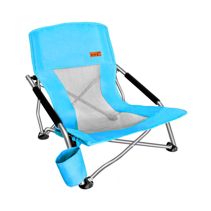 Nice C Low Beach Camping Folding Chair, Ultralight Backpacking Chair with Cup Holder & Carry Bag Compact & Heavy Duty Outdoor, Camping, BBQ, Beach, Travel, Picnic, Festival (Set of 1 Blue)