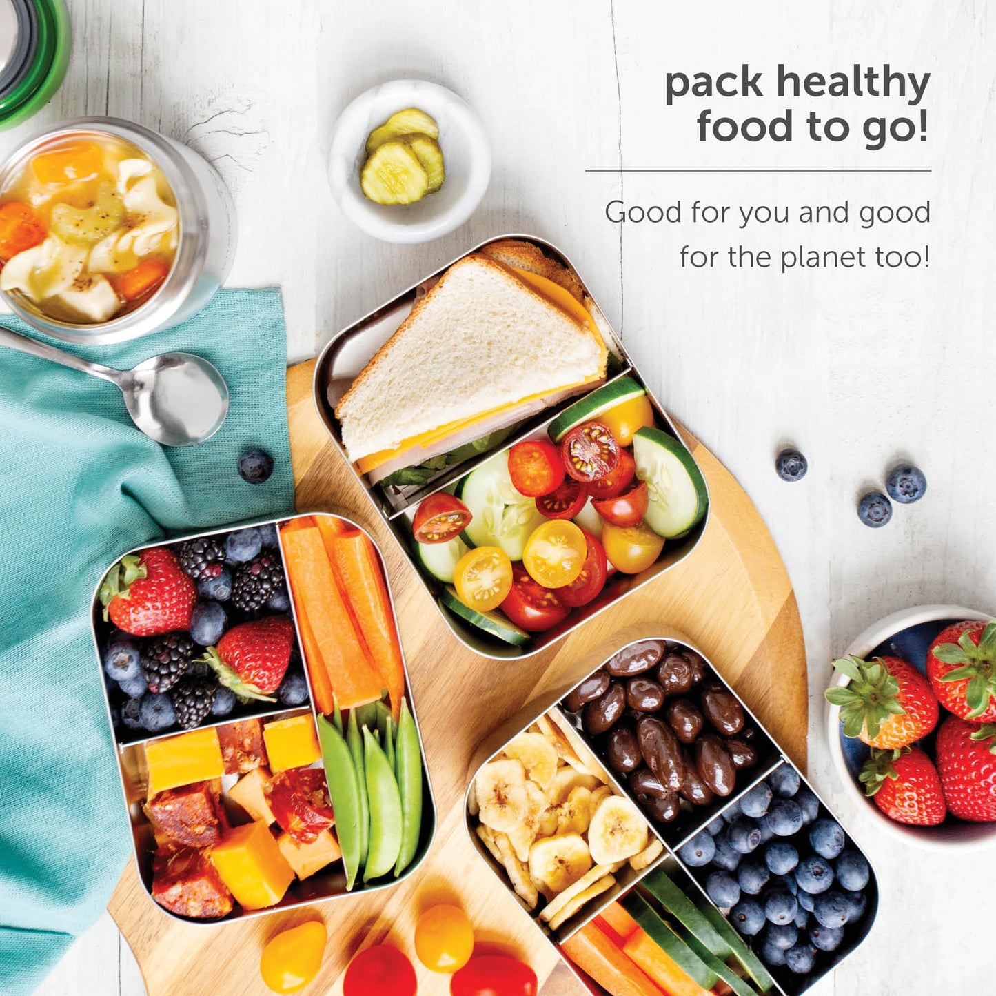 LunchBots Small Snack Packer Bento Box - Extra Small Divided Stainless Steel Snack Container - 2 Compartments for Fruits, Vegetables and Finger Foods - Dishwasher Safe – Stainless Lid