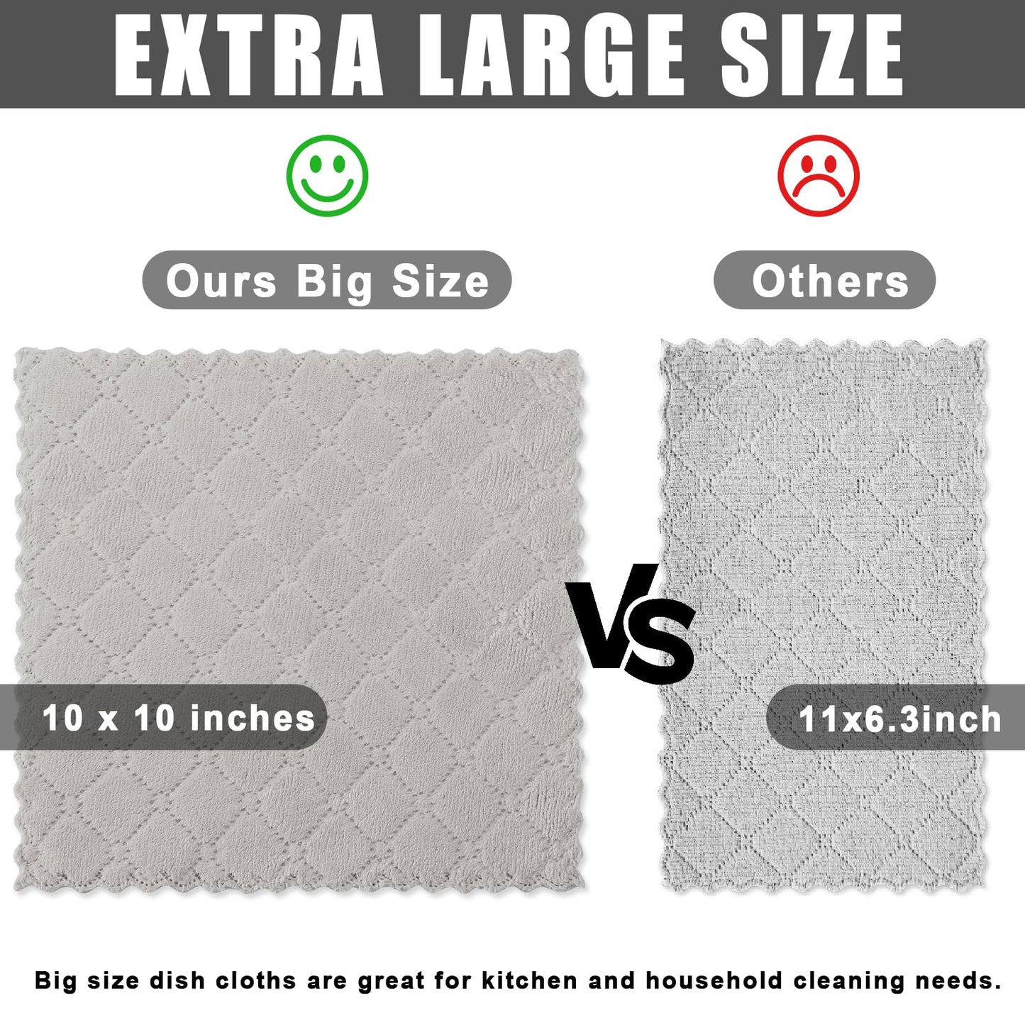 Homaxy 12 Pack Kitchen Dish Cloths (10 x 10 Inches, Grey), Super Soft and Absorbent Coral Velvet Dish Towels, Nonstick Oil Fast Drying Microfiber Cleaning Cloth, No Lint Household Dishcloths