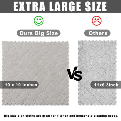 Homaxy 12 Pack Kitchen Dish Cloths (10 x 10 Inches, Grey), Super Soft and Absorbent Coral Velvet Dish Towels, Nonstick Oil Fast Drying Microfiber Cleaning Cloth, No Lint Household Dishcloths