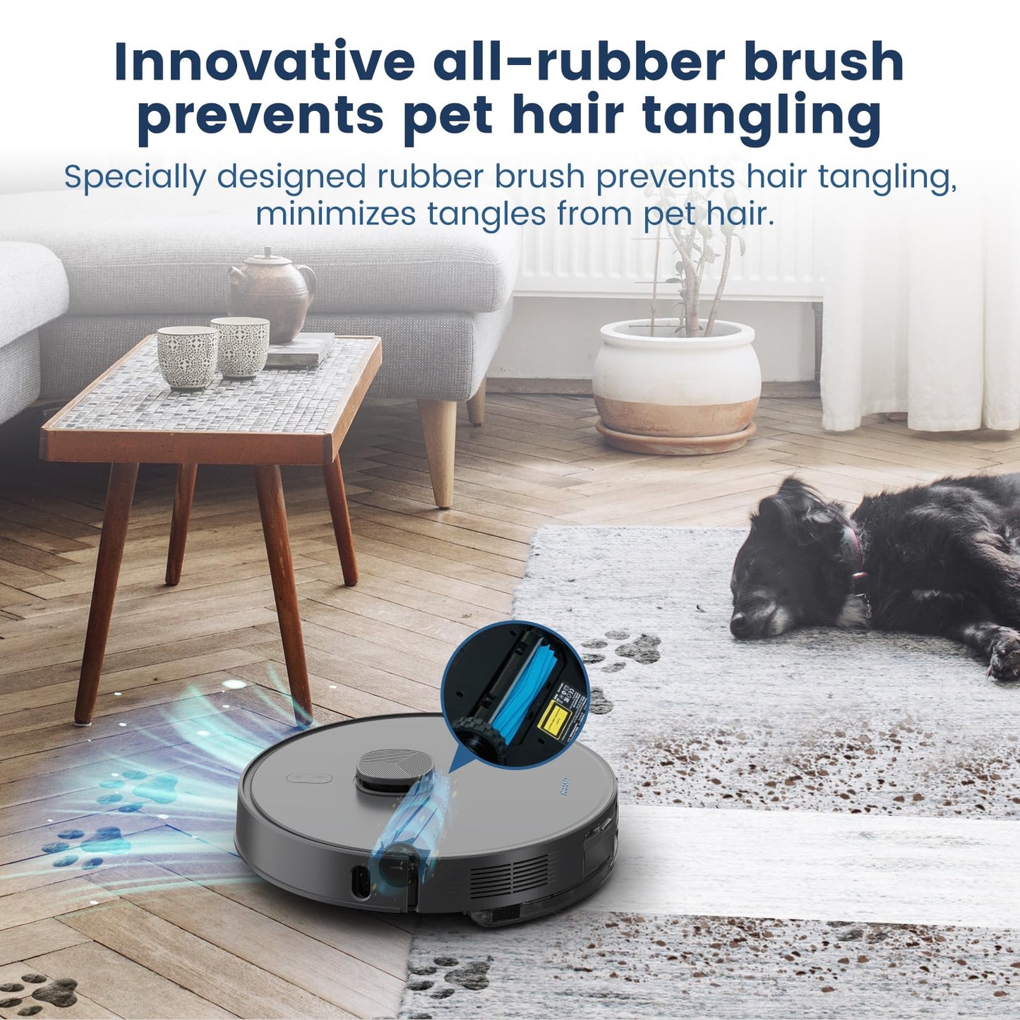AIRROBO T25+ Robot Vacuum and Mop Combo, 5500Pa Suction, Pet Area Smart Boost, Carpet Detection, Tangle-Free Brush, LDS Mapping, APP Control, 3.5L Self-Empty Bin for Hard Floors, Carpets, Pet Hair