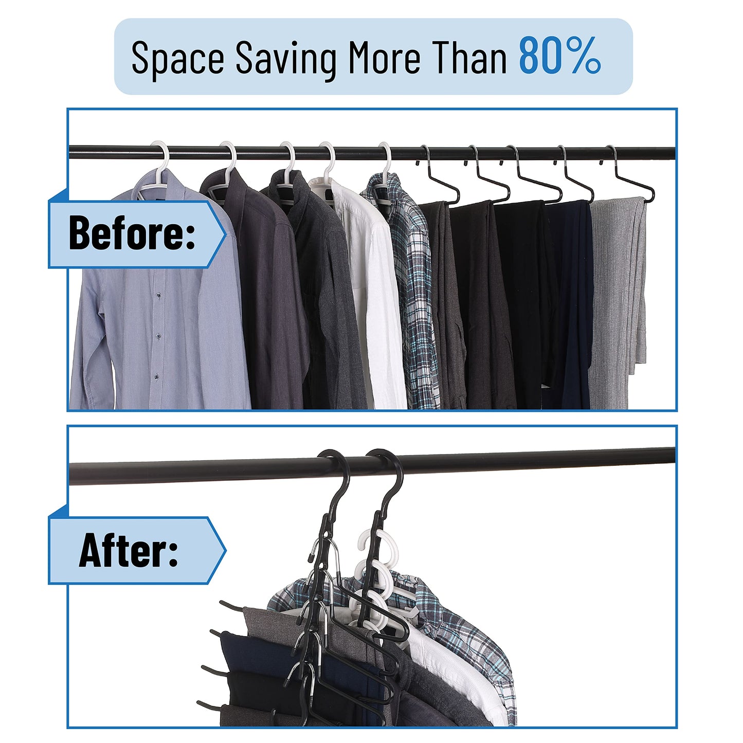 Mr. Pen- Space Saving Hangers, Black, 8 Pack, Clothes Organizers, Shirt Hangers, Magic Closet Space Savers, Back to School Supplies