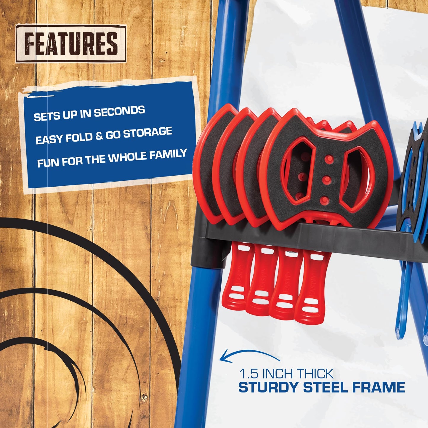 EastPoint Deluxe Steel Frame Axe Throw Target Game Set - Steel Frame for Indoors and Outdoors