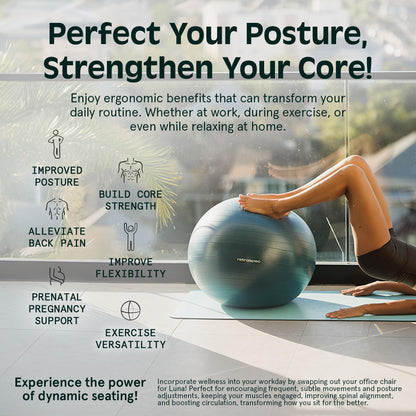 Retrospec Luna Exercise Ball with Pump - Anti-Burst Fitness Equipment for Yoga, Core Training & Stability - Home Gym Swiss Ball for Office & Pregnancy