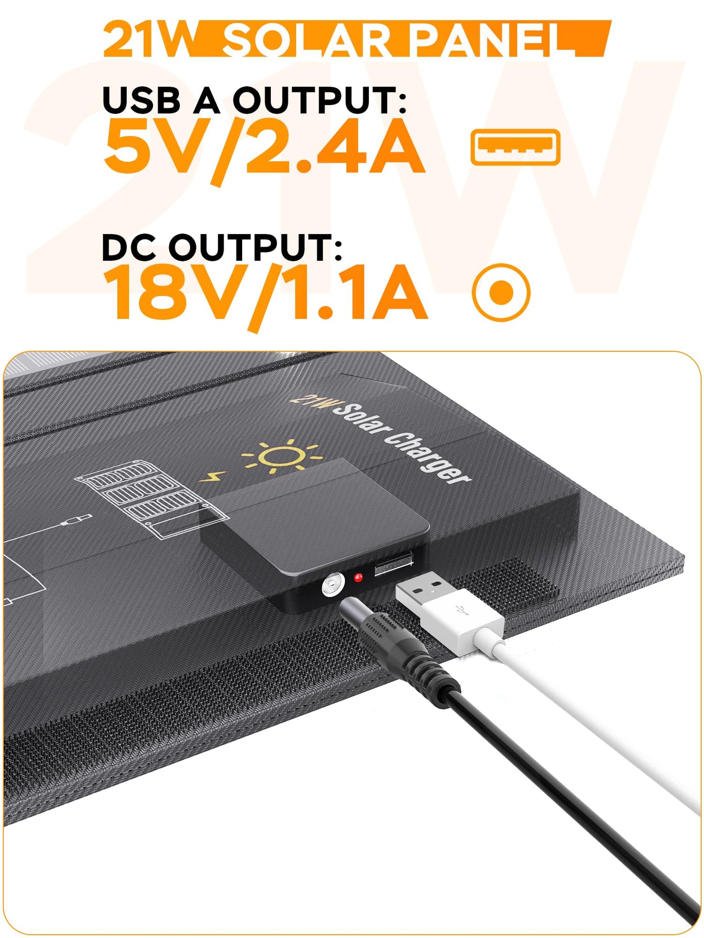 MARBERO 21W Portable Solar Panel Foldable Solar Panel Charger IP65 Waterproof Solar Panels 23% High Efficiency Fast Charger USB Ports & DC 18V Output for Camping Outdoor Travel Emergency Cloudy