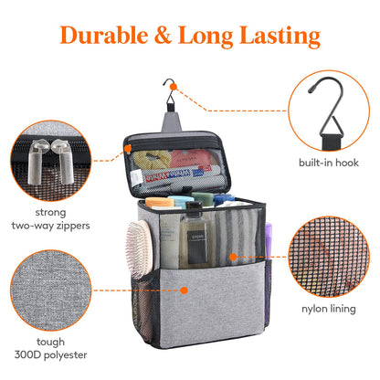 Lifewit Mesh Shower Caddy Bag Portable College Dorm Room Essentials Caddy Tote Basket for Bathroom, Gym, Travel, Camping Quick Dry Hanging Shower Organizer Toiletry Bag for Women Wen, Large, Gray