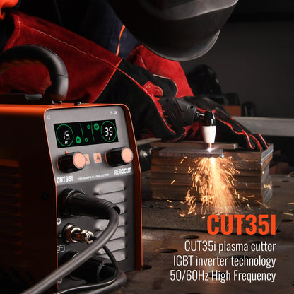 Plasma Cutter, 35Amps HEROCUT Plasma Cutter Machine CUT35i, Screen Display 110V High-Frequency IGBT Inverter Technology Post Flow and 2T/4T, Max Cutting Thickness 10mm for Beginners DIY