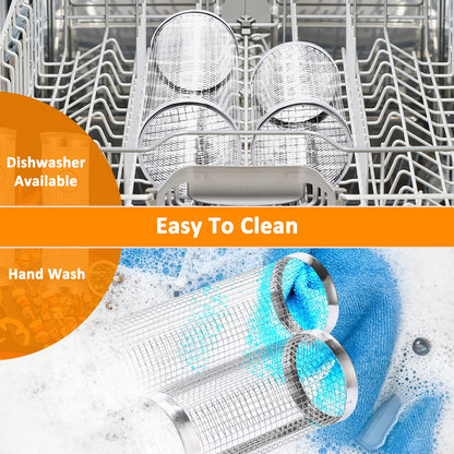 Rolling Grill Baskets (2PCS), Stainless Steel Grill Basket, Dishwasher Safe BBQ Grill Accessories Portable Grill Baskets for Outdoor Grill for Fish, Shrimp, Meat, Vegetables, Fries Outdoor Cooking Camping